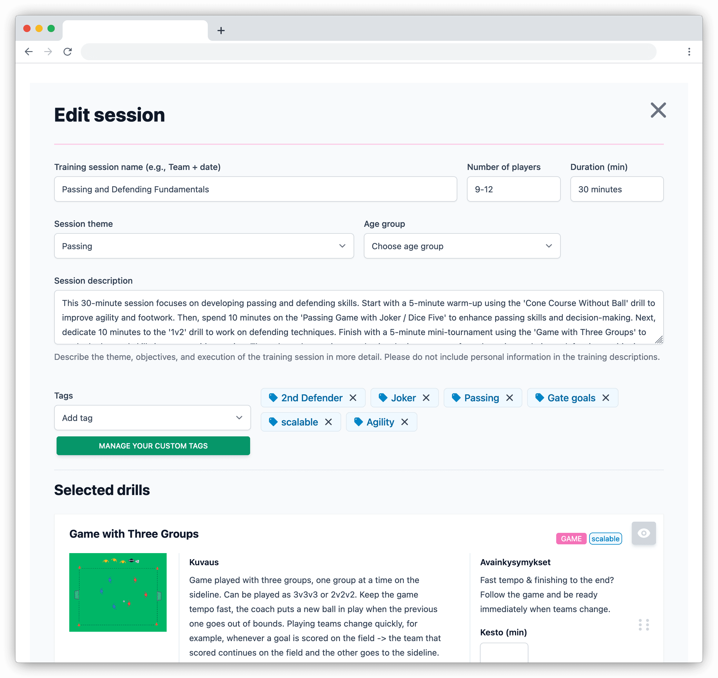 Open a finished example session